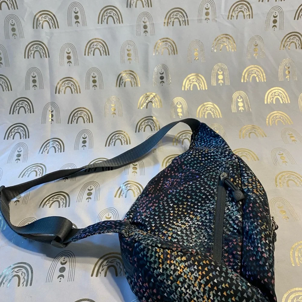 Stylish Blue and Black Geometric Backpack with Reflective Finish